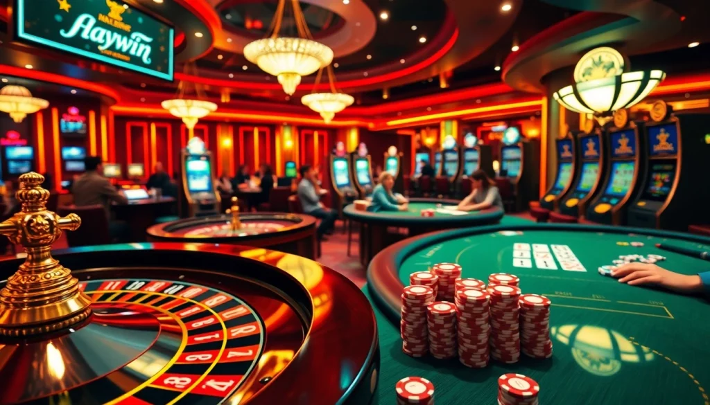 HAYWIN casino gamers engage over vibrant tables and thrilling slot machines.