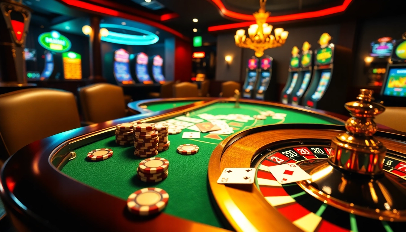 Experience the thrill of online gambling with 123B's exciting casino scene featuring vibrant tables and games.