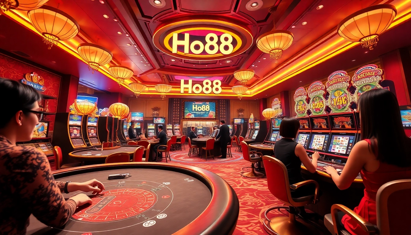 Ho88 online casino experience with engaging players and live dealers in a dynamic, vibrant setting.