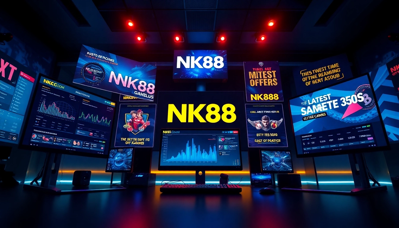NK88 online gambling platform interface showcasing high-tech analytics and promotions.
