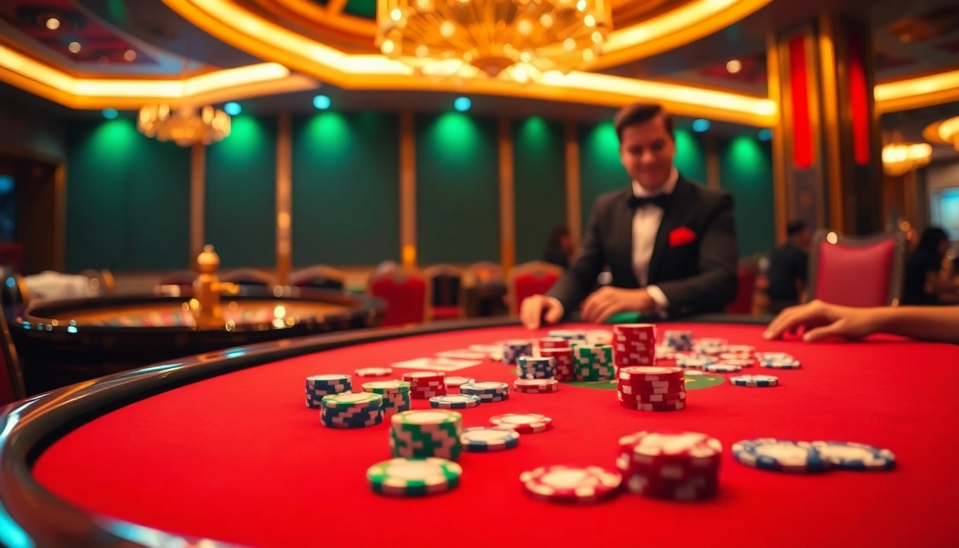 Co88 players enjoying a thrilling live poker game at an upscale casino table with colorful chips.
