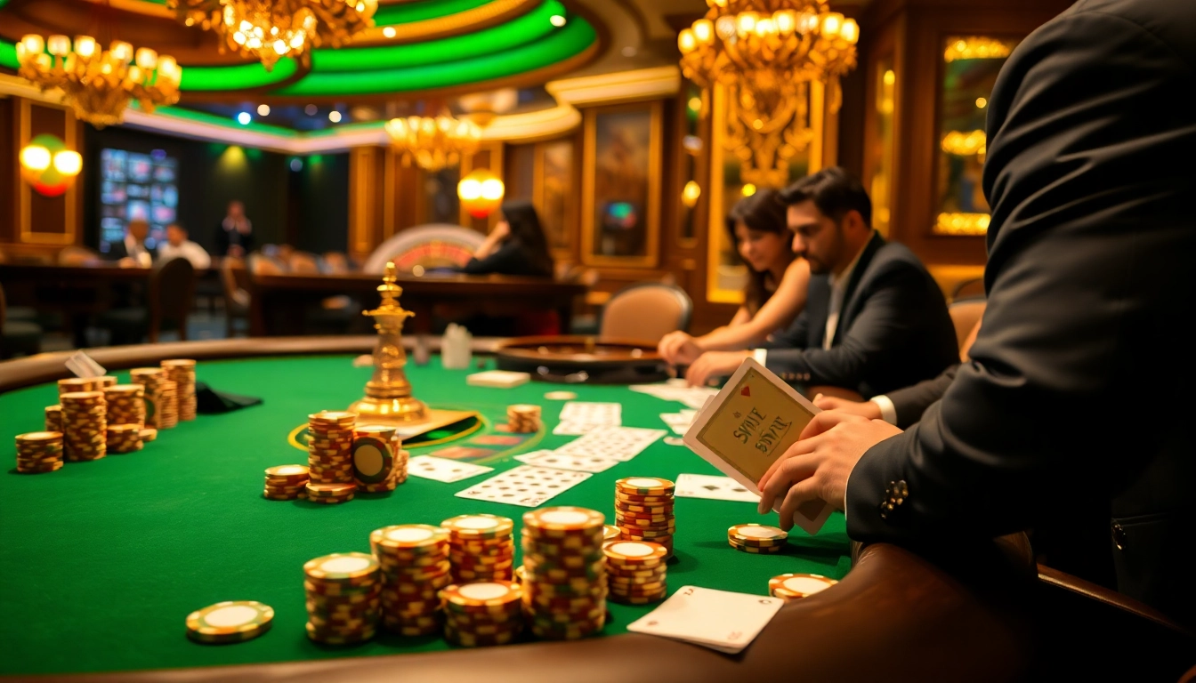 Experience thrilling gameplay at the 58WIN casino with vibrant poker tables and glamorous decor.