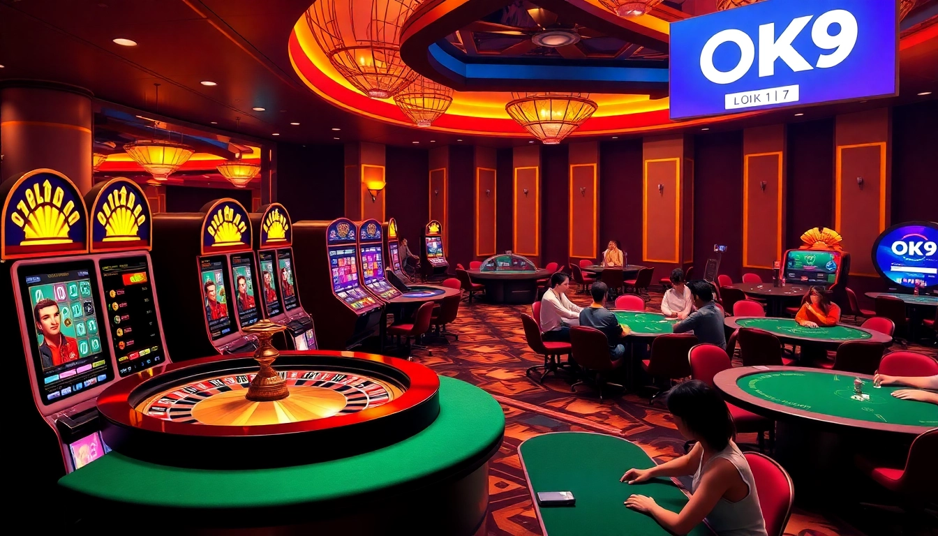 Login to Đăng Nhập OK9 with vibrant casino ambiance and exciting games atmosphere.
