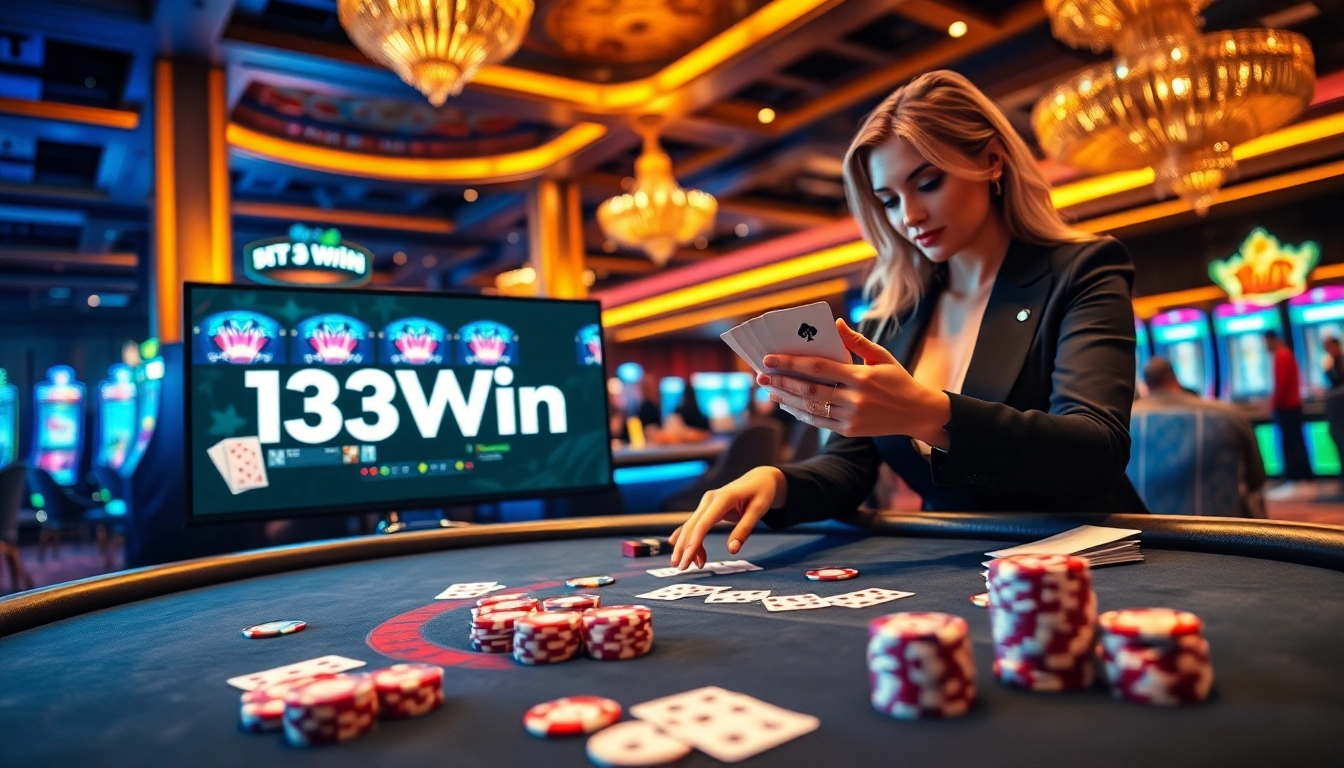 Experience the excitement of 13Win poker at a luxurious casino table.