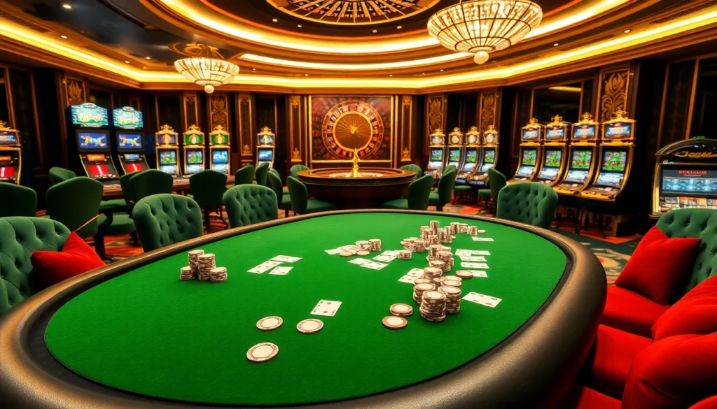 Exciting FEBET poker table scene showcasing chips and cards in a vibrant casino atmosphere.