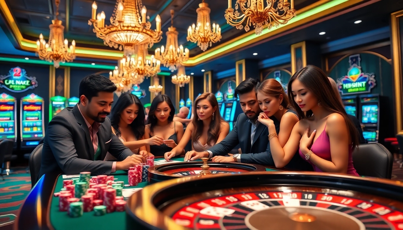 UFA elite gamblers eagerly placing bets at a luxurious casino table with chips, cards, and roulette.