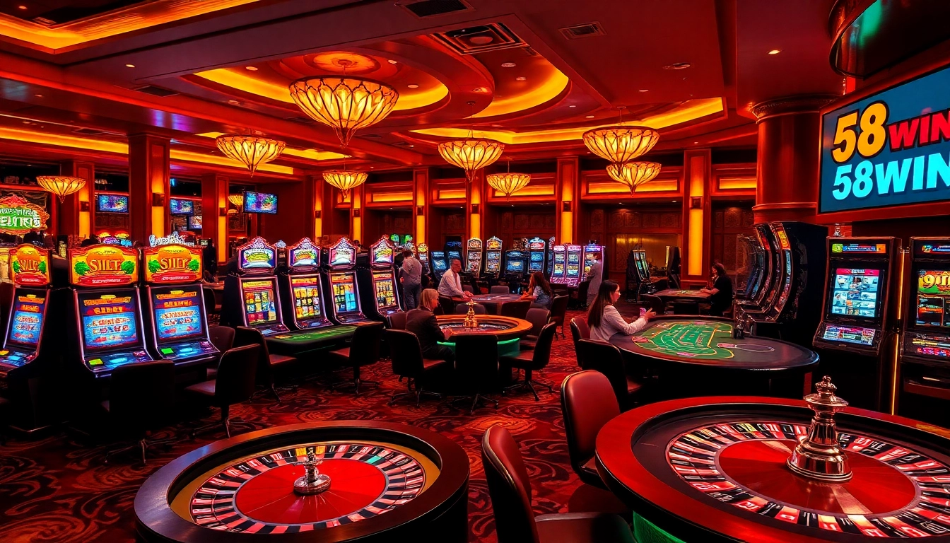 Experience the excitement of 58win with players at a luxurious casino table betting and strategizing.