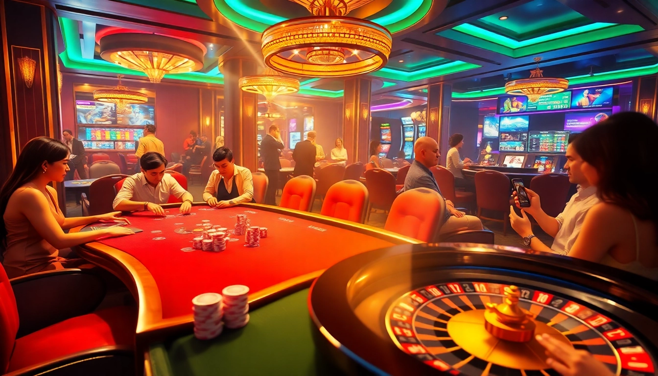 Experience thrilling poker action at BDTK66 with vibrant chips and a spinning roulette wheel.