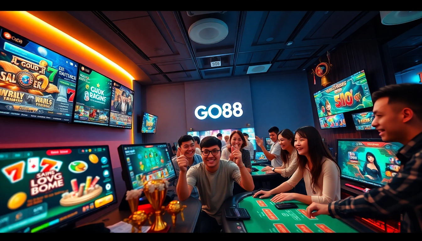 Players enjoying various games on the GO88 platform in a vibrant gaming environment.