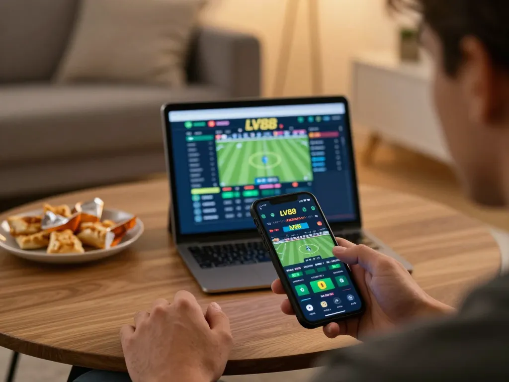 Engaging in LV88 sports betting on a smartphone with detailed app interface visible