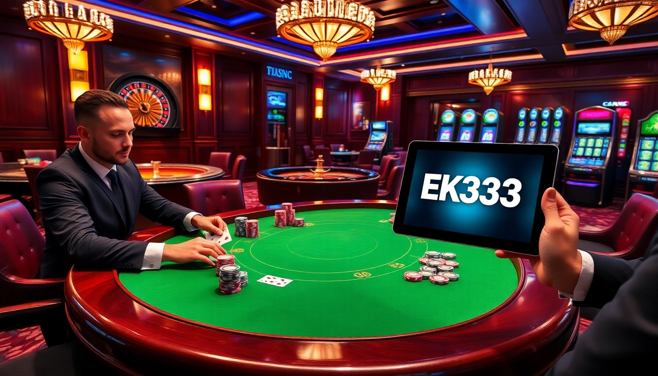 Players enjoying a vibrant EK333 casino experience at a luxurious poker table.