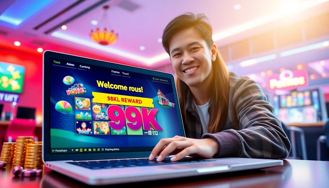 Engaging scene showcasing nhacaiuytin online gambling interface with vibrant graphics and a welcoming bonus.
