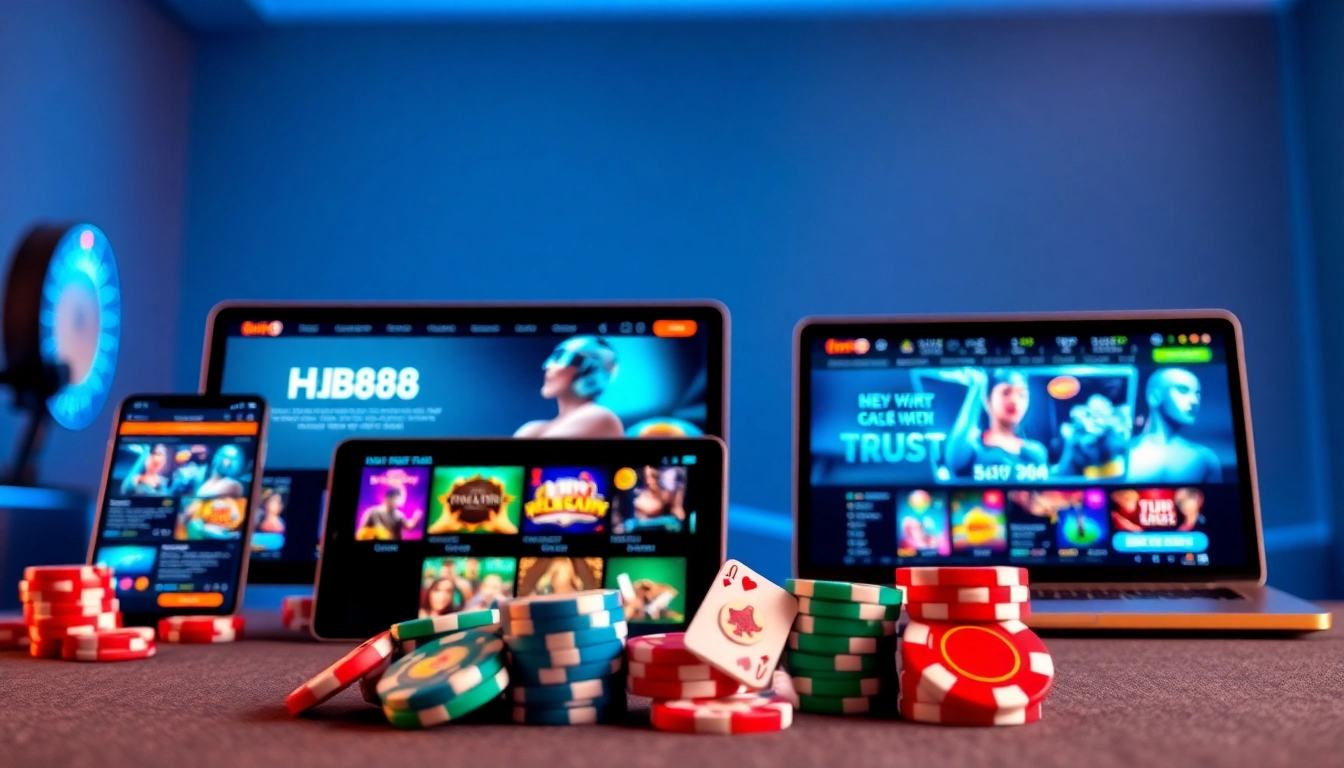 Experience HB88 online gambling with a sleek interface on devices, showcasing vibrant casino games and trust.