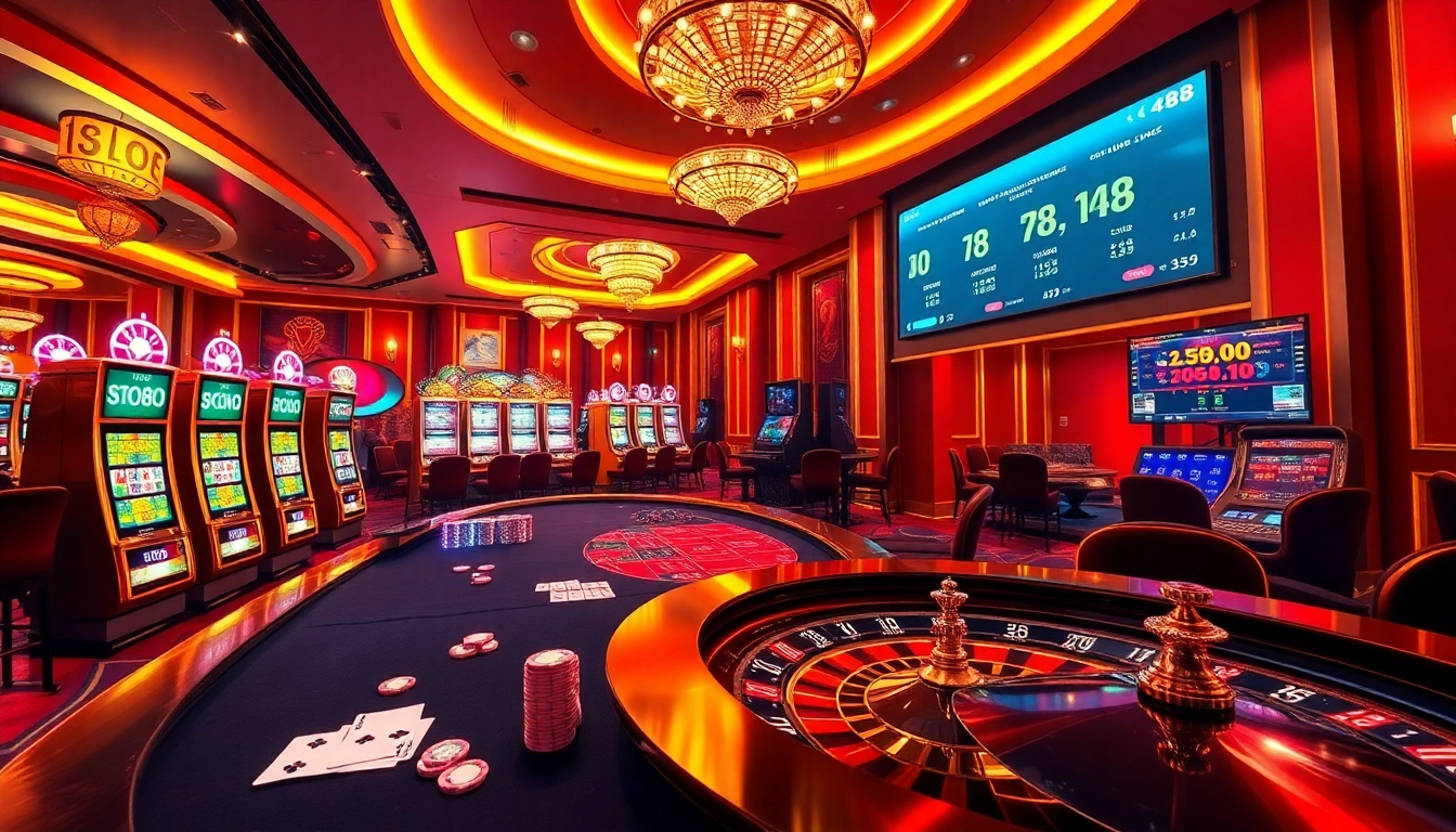 Players engaging in exciting games at Nhà cái Lu88, showcasing vibrant casino tables and modern gambling interfaces.