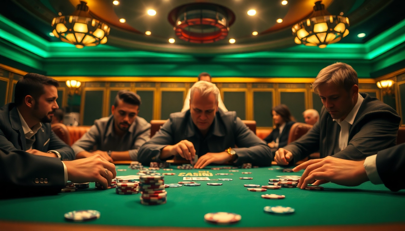 Permainan kartu SBOBET88 dengan suasana kasino yang tegang dan menarik.