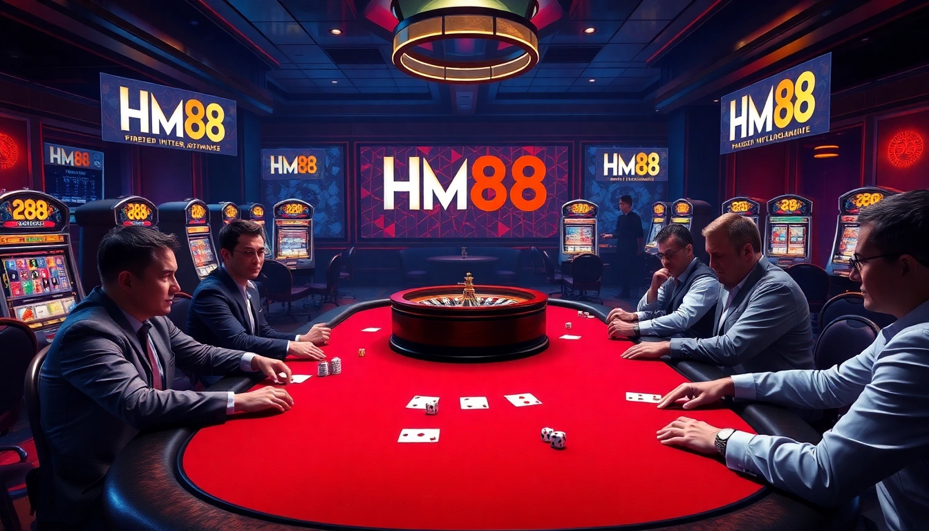 HM88 players engaging in a professional poker game at a luxurious casino table.