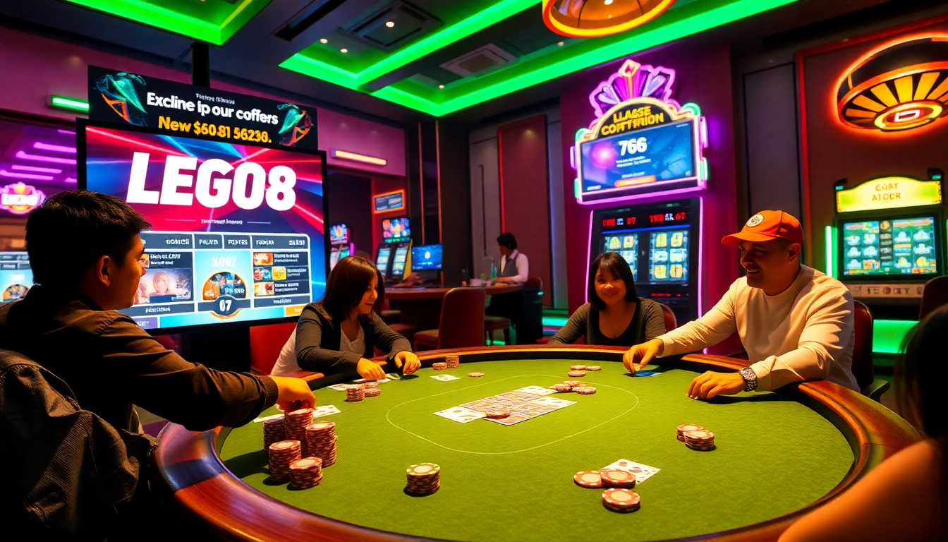 Experience the excitement of LEGO138 with vibrant gambling visuals at a luxurious casino.