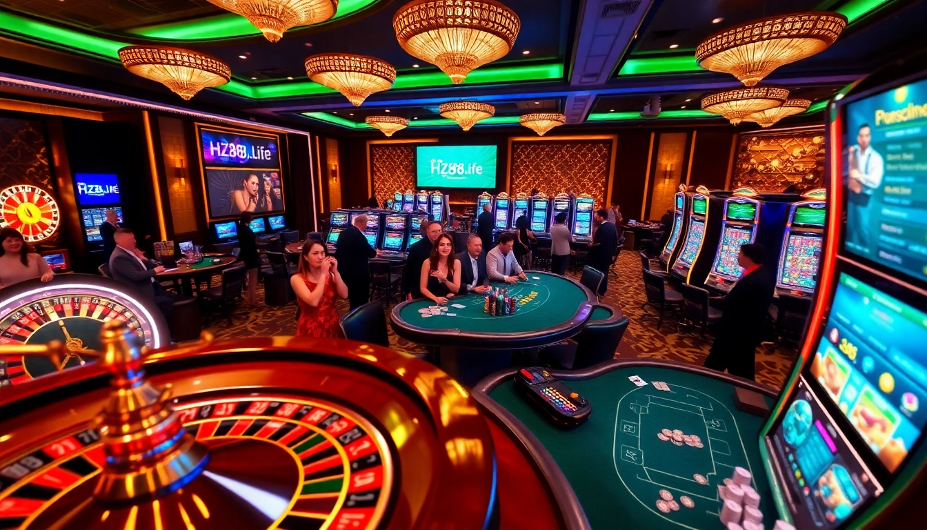 Experience the excitement at hz88.life with vibrant casino action featuring roulette and poker players.