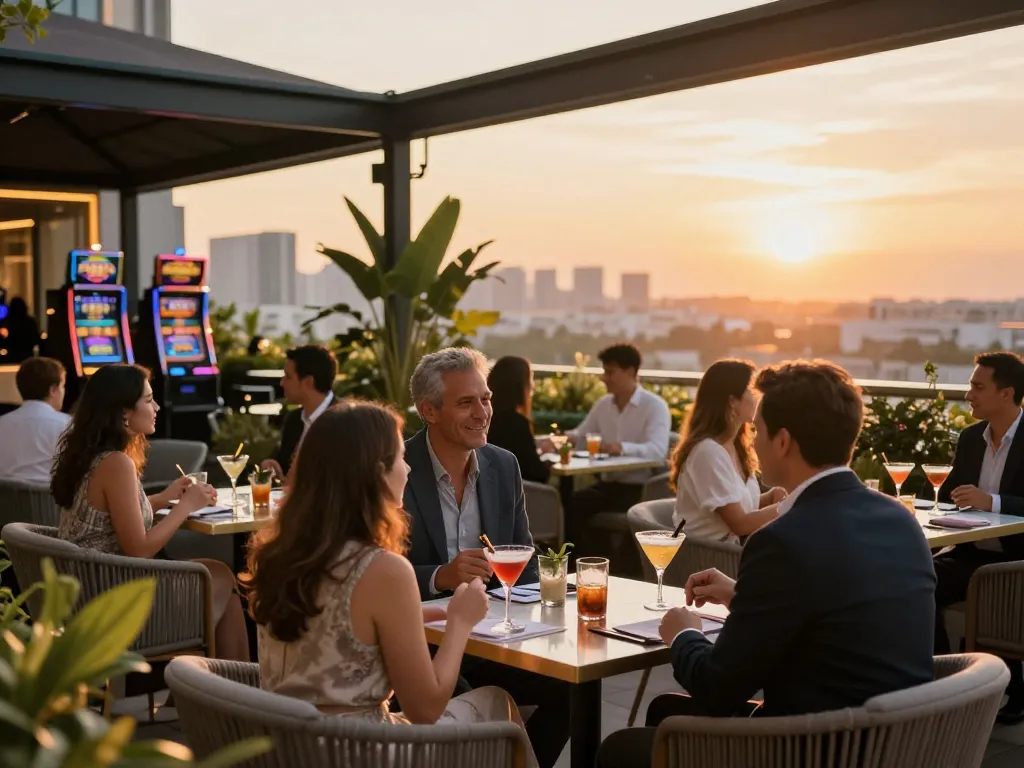 Enjoying the vibrant atmosphere at Jogoluck with friends while placing bets.