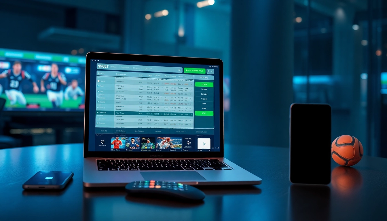 SBOBET online sports betting interface showcasing various sports and odds, creating a vibrant digital betting environment.