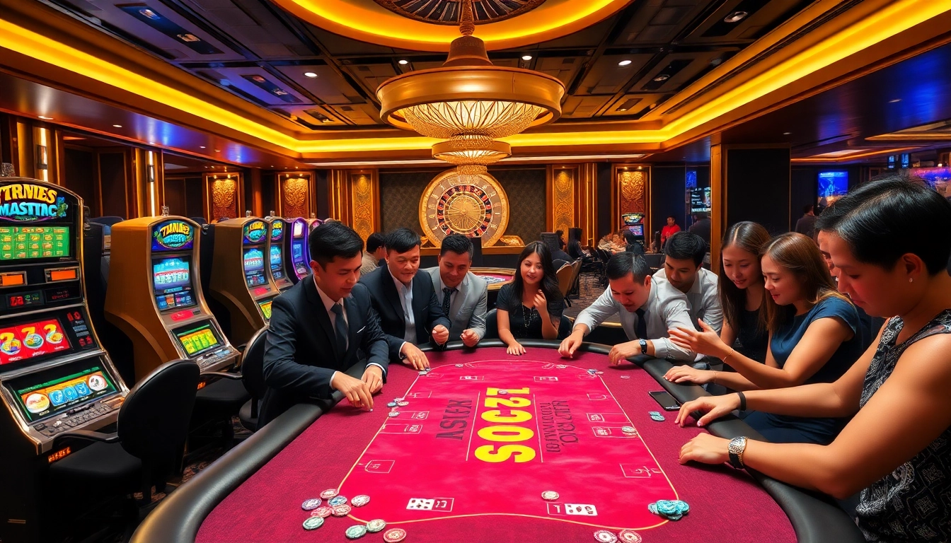 Excited players at TT88 gaming table with colorful chips and vibrant casino atmosphere.