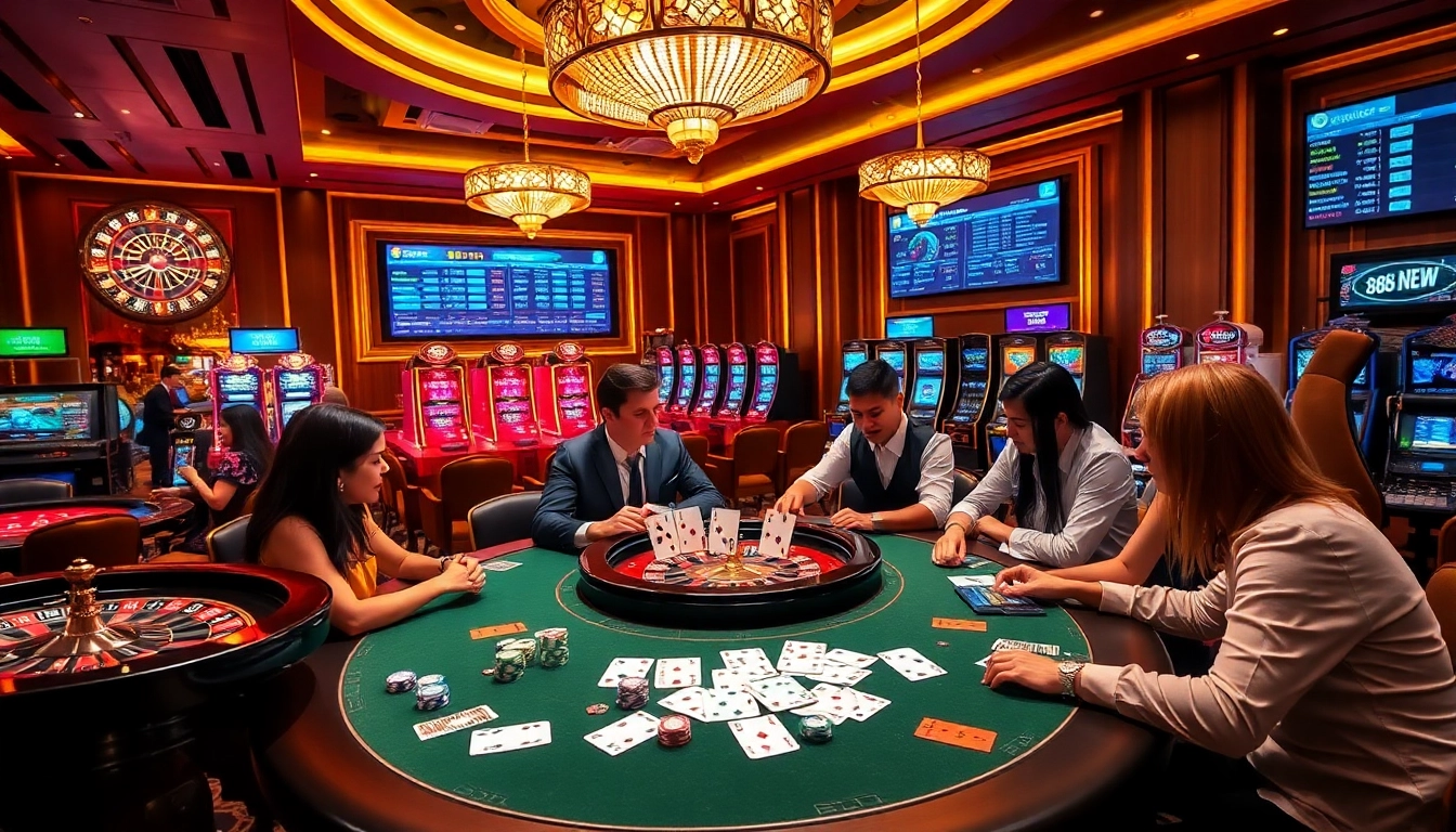 Engaging gamblers at a vibrant casino table with 888NEW gaming elements.
