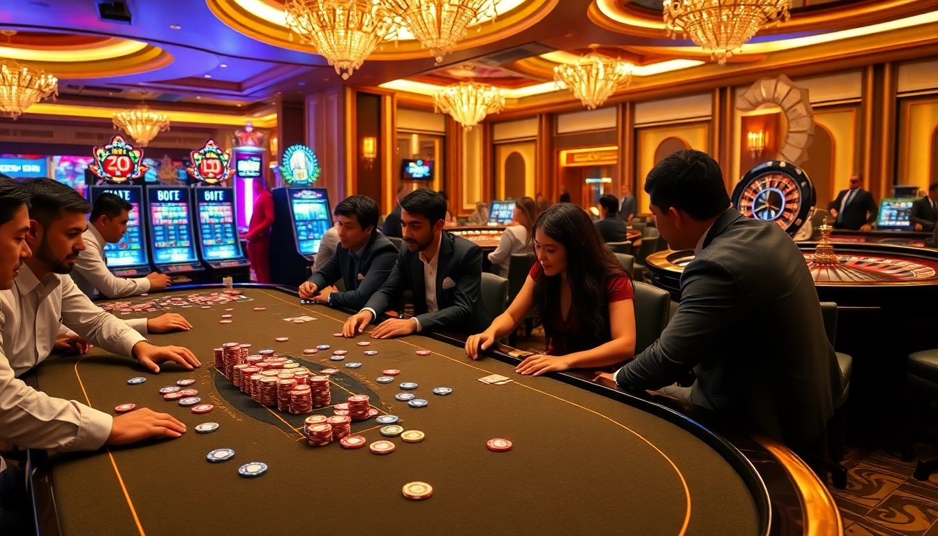 Experience high-stakes gaming at HM88's vibrant casino with poker and slot machines.