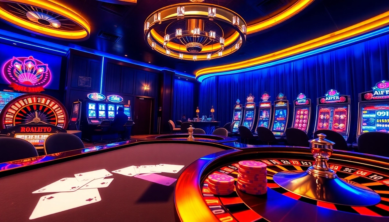 Experience the thrill of AF88.com with a luxury casino scene featuring vibrant slots and poker tables.