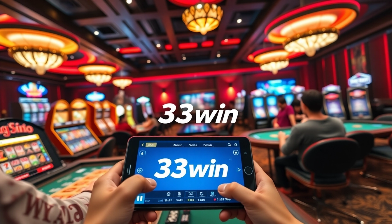 Engaging scene of players enjoying various games at a vibrant 33win online casino.