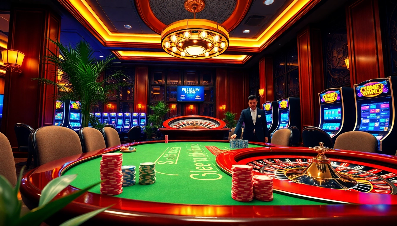 Situs11 poker players competing at a vibrant casino table, showcasing engaging online gambling action.