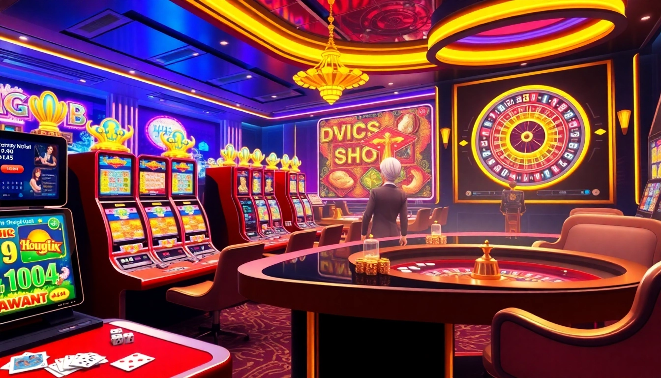 Exciting gameplay at https://78wintl.org/ featuring slot machines and fish shooting games in a luxurious casino.