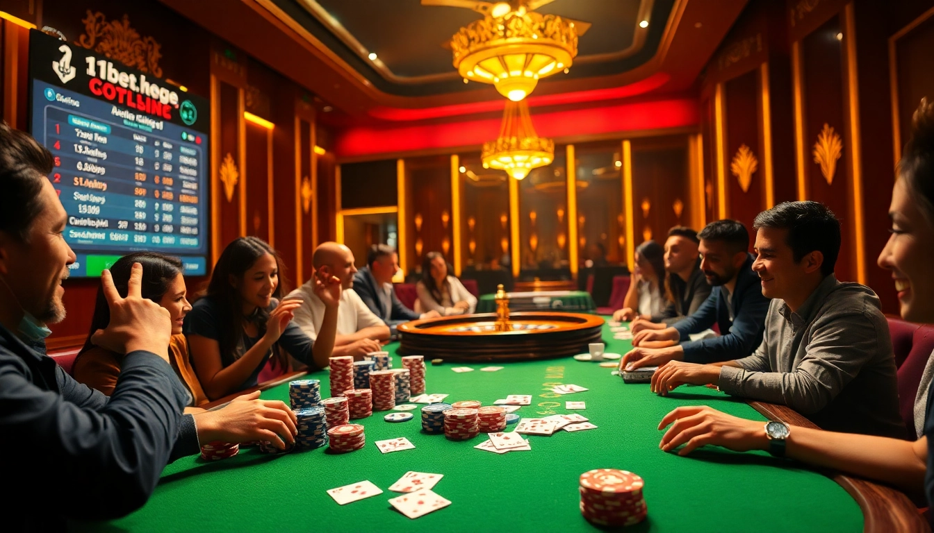 Experience the thrill of 11bet.college with vibrant poker gameplay at a luxurious casino.