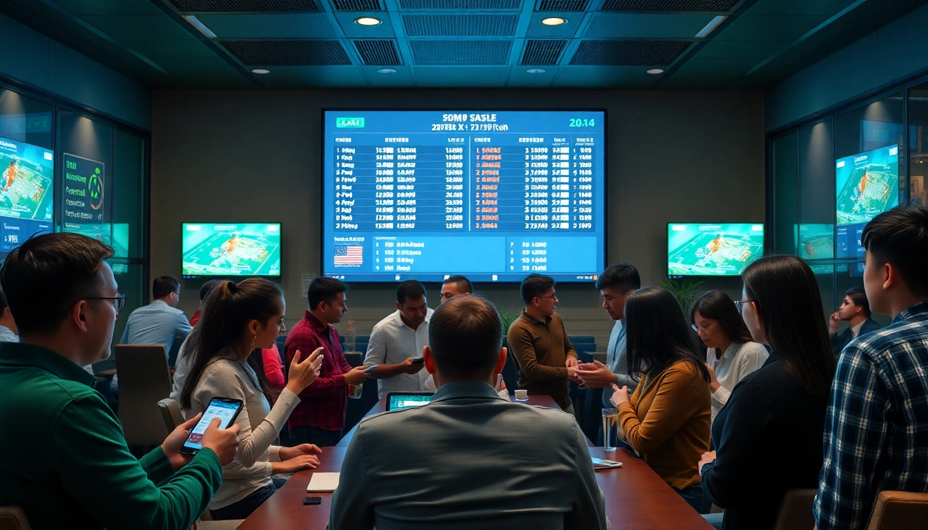 Exciting moment of football betting at keonhacai with diverse individuals analyzing odds and matches.