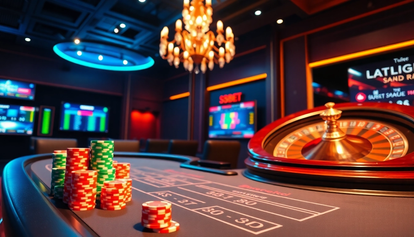 Experience Judi Bola Resmi excitement at a high-stakes casino table with vibrant graphics.