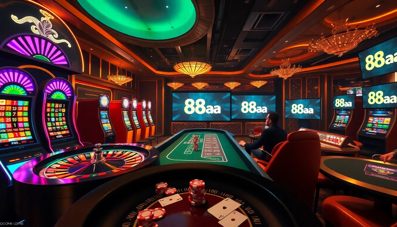 Experience the thrill of 88aa in a vibrant casino scene with chips, cards, and live gameplay.