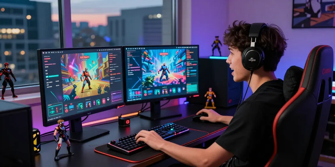 Raja Game login scene featuring a gamer at a high-tech desk immersed in online gameplay, showcasing vibrant interface and gaming setup.